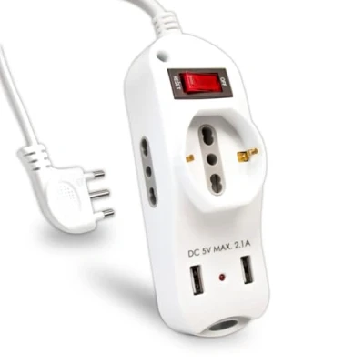 Immagine di V TAC, 8745, Multipresa con Cavo 1,5mt 2 Prese Laterali 10/16A Bipasso e una Frontale Shuko Interruttore 2USB Spina 16A, bianco