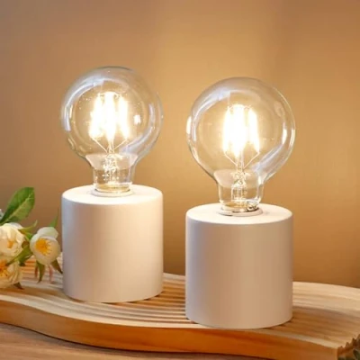 Immagine di JHY DESIGN Set di 2 lampade bianche da tavolo alimentate a batteria, 20 cm altezza, lampada senza fili con lampadina Edison funziona perfetta per soggiorno, camera letto, matrimonio,