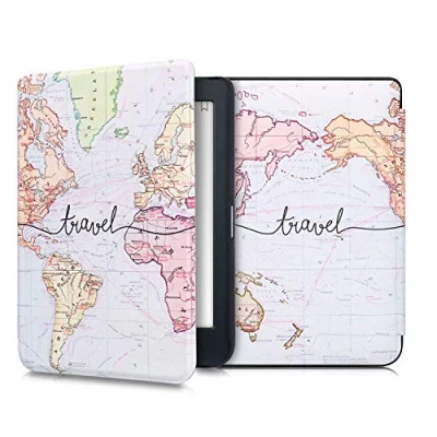 Immagine di kwmobile Custodia eReader Compatibile con Kobo Nia Cover eBook Reader Flip Case nero/multicolore Mappa del mondo