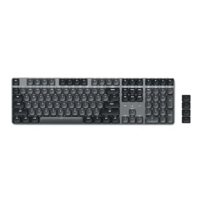 Immagine di SATECHI SM3 Tastiera Meccanica, Full Size da 108 Tasti con Retroilluminata LED Bianca, Cablata e Bluetooth per Mac Windows Grigio Scuro/Grigio (Layout Inglese Stati Uniti QWERTY)