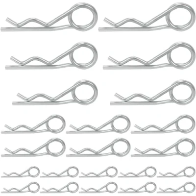 Immagine di 22 tappi a molla doppia molla, set di pinze R clip, alette sicurezza zincate per automobili, motore, fissaggio bicicletta e riparazione (M2,5 M5)
