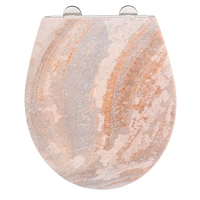 Immagine di Wenko Sedile Wc Canyon Igienico in Duroplast Antibatterico con Meccanismo di Abbassamento Automatico e Fissaggio Fix Clip Acciaio Inox, Superficie Rilievo, 38 X 44,5 Cm
