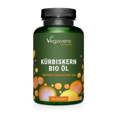 Immagine di Olio di Semi Zucca BIO VEGAN con 45% Acido Linoleico 3 Mesi Fornitura Pressato a Freddo Salute della Prostata e Vie Urinarie Vegavero®