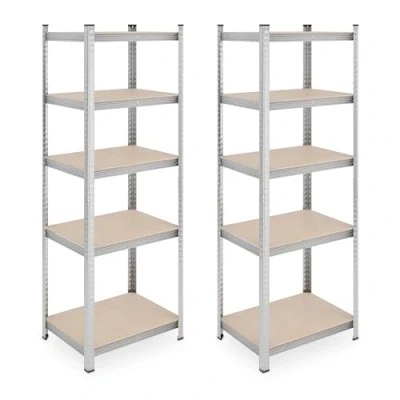 Immagine di Relaxdays carichi Pesanti Pezzi Set da 2 Scaffali in Acciaio, 180x60x45 cm, con 5 Ripiani ad Alta Portata 500 kg per Garage e Cantina, Argento, Fibra di Legno