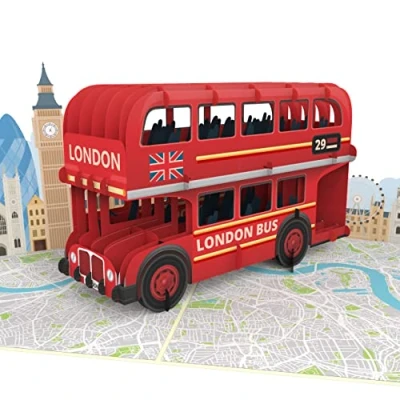 Immagine di MOKIO® Biglietto auguri Pop Up Autobus a due piani Londra di compleanno 3D per una vacanza in Inghilterra,