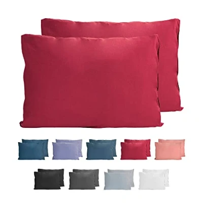 Immagine di Komfortec Set di 2 federe per cuscino da 40 x 60 cm, 100% cotone, super morbide, 150 g/m², colore: rosso aurora