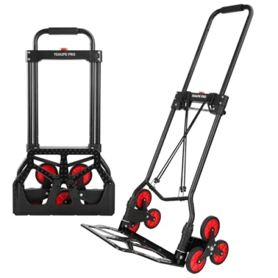 Immagine di YEAUPE PRO Carrello portapacchi per scale,Carrello pieghevole,Carrello con Ruote Portatutto,Capacità di carico 80 100 kg, Altezza regolabile 110 cmincl 2 corde elastiche