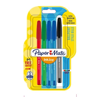 Immagine di Paper Mate InkJoy 100 CAP Penna a sfera con cappuccio e punta media da 1,0 mm, colori standard assortiti, confezione 4+1 (1956724)