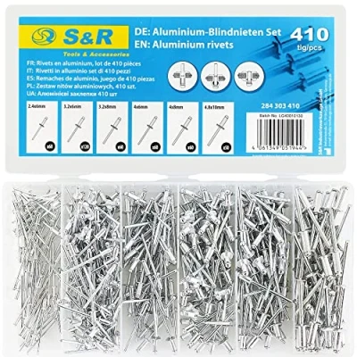 Immagine di S&amp;R Set di 410 Rivetti Ciechi in Alluminio, Kit 2,4 x 6 mm, 3,2 8 4 4,8 10 mm. Assortimento