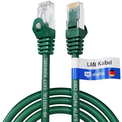 Immagine di HB Digital 2m Cavo Ethernet CAT 7 LAN S/FTP PiMF LSZH AWG26 Rete con Connettori RJ45 6A 10 Gbits/600 MHz Ideale per Patch Panel Server PC Laptop Smart TV DSL Verde
