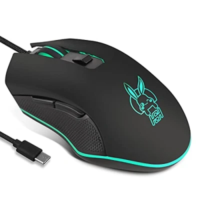 Immagine di IULONEE Mouse USB C Cablato, Clic Silenzioso Ergonomico Tipo da Gaming RGB Regolabile 2400 DPI, 6 Pulsanti, 7 Colori Retroilluminato Ottico per Computer PC Laptop Nero