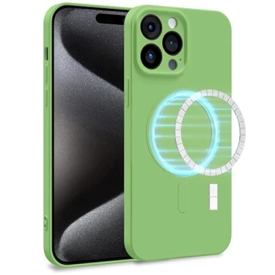 Immagine di MyGadget Cover [ MagSafe ] per Apple iPhone 15 Pro Max Custodia in Silicone Morbido a Doppio Strato Case con Protezione Fotocamera &amp; Fodera Interna Verde