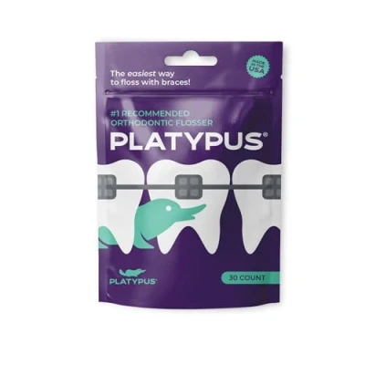 Immagine di Platypus Flossers per l&#039;uso con parentesi graffe, mantenere denti e gengive puliti sani, adatti in viaggio, 30 filo interdentale