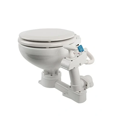 Immagine di Compass WC manuale con vasca in porcellana e coperchio plastica, adatto per barche a vela motore, bianco, 199950