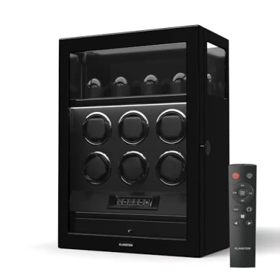 Immagine di KLARSTEIN SecureTouch Scatole del Tempo per 7 Orologi Scatola Automatici con Motore Silenzioso, Pelle Vegana, 41 Impostazioni TPD, LED, Blocco Impronte Digitali &amp; Cassetto