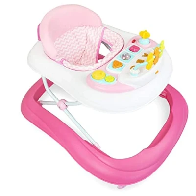 Immagine di Leogreen Girello bambino 6 18 Mesi, Primi Passi con Luce e melodia, Neonato Pieghevole Altezza Regolabile, per Bambini Freno, Rosa