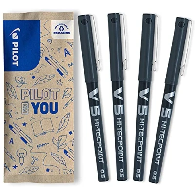 Immagine di Pilot flowpack 4 V5 Hi Tecpoint 0.5mm Tip Roller inchiostro liquido Nero Punta Fine