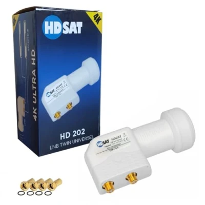 Immagine di HDSAT Testina LNB Twin per parabola con 2 uscite 0,1 dB + 4 connettori F Gold, HD202 Full HD 4K