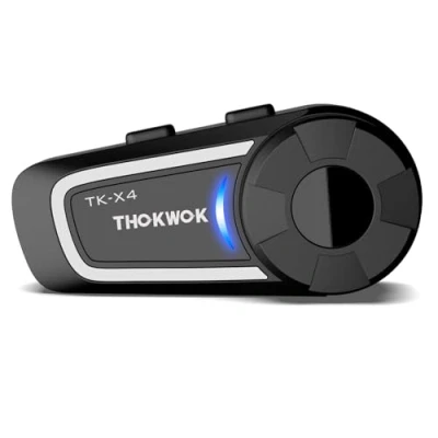 Immagine di THOKWOK Interfono Moto Bluetooth, TK X4 Auricolare Casco per 6 Motociclisti, Kit Mano Libera con Bluetooth 5.1/Stereo Hi FI/Condivisione Musica, Comunicazione Sistema motoslitta