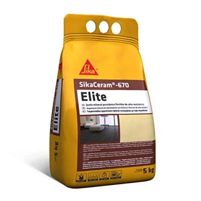 Immagine di Sika Ceram 670 Elite, Acciaio, Guarnizione minerale Porcellana flessibile ad alta resistenza colorata per riempire fughe da 2 12 mm in paramenti e pavimenti, 5 kg