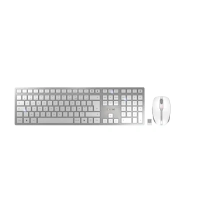Immagine di CHERRY DW 9100 SLIM, Set di Tastiera e Mouse Senza Fili, Layout per la Francia (AZERTY), Connessione Bluetooth Wireless 2,4 GHz, Tasti Silenziosi, Ricaricabile, Bianco Argento