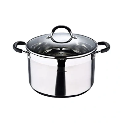 Immagine di MasterPro Foodies Pentola da Cucina con Coperchio in Vetro Capacità di 9.5 L Fabbricata Acciaio Inossidabile Molto Resistente, Pulizia Facile Per Ogni Piano Cottura