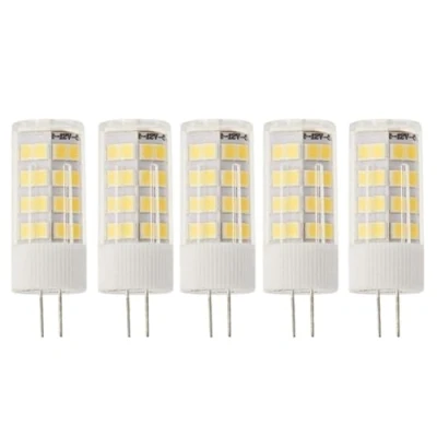 Immagine di JANDEI Confezione da 5 lampadine LED 12V DC, G4 con potenza 5W Colore bianco caldo 3000K, 400 lumen, (equivalente alogeno 35 40W), Ø 12 mm, lunghezza totale 46 mm perni, protezione IP20