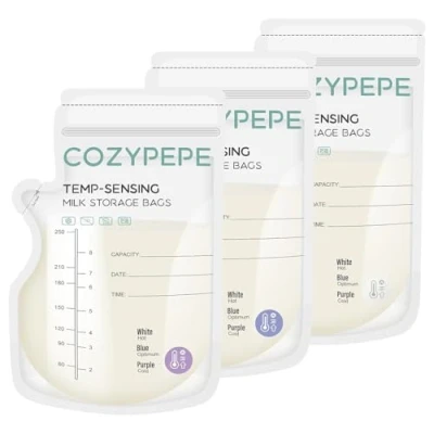 Immagine di 100 Pezzi Sacchetti Latte Materno, per Materno da 250ml con Beccuccio Versare, Conservare il Rilevamento Della Temperatura, Singoli Senza BPA
