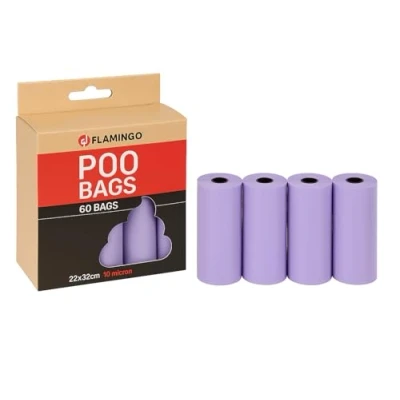 Immagine di Sacchetti cane cacca 60 pezzi biodegradabili 22x32 cm Colore viola Flamingo
