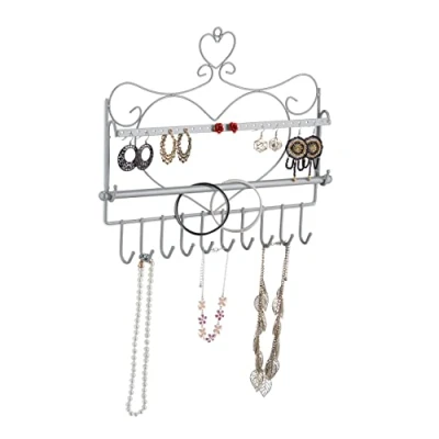 Immagine di Relaxdays Portagioie da Parete, per Collane, Orecchini e Bracciali, Design Vintage con Cuore, HLP 30x36,5x3,5cm, Argento
