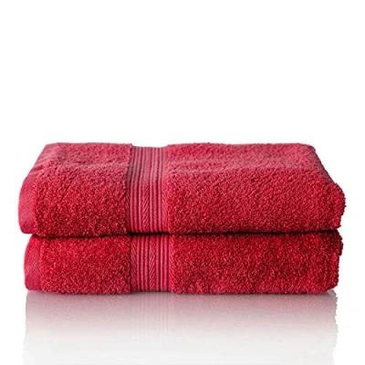 Immagine di ALCLEAR International Set di asciugamani in spugna super assorbente, 100% cotone ecotex, serie 6 colori e 5 misure, colore: rosso, 2 50 x 100 cm