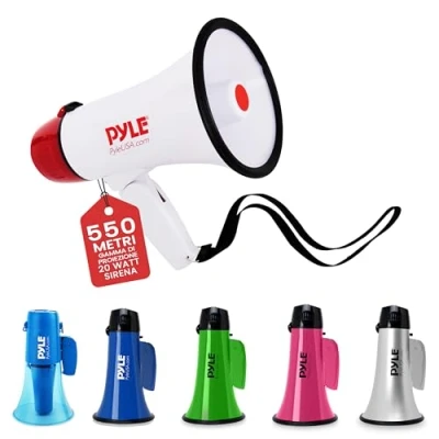 Immagine di Pyle Megafono PA Bullhorn, Portatile 20 Watt e Controllo Volume Regolabile con Sirena Integrata &amp; Portata di 730 Metri per Sport Sicurezza.