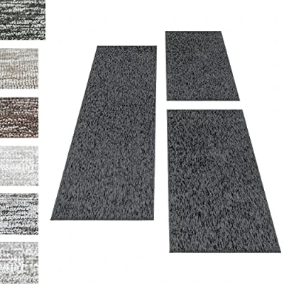 Immagine di Carpettex Teppich set di tappeti a pelo corto per il letto della camera da altezza del 4mm 3 pezzi, colore:Antracite, letto:2 pezzi 80x150 + 1 pz 80x250