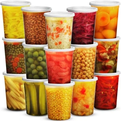 Immagine di JoyServe Contenitori per alimenti gastronomia da 32 Oz con coperchi (36 set) ermetici asporto un quarto di dimensione, 36 coperchi, senza BPA
