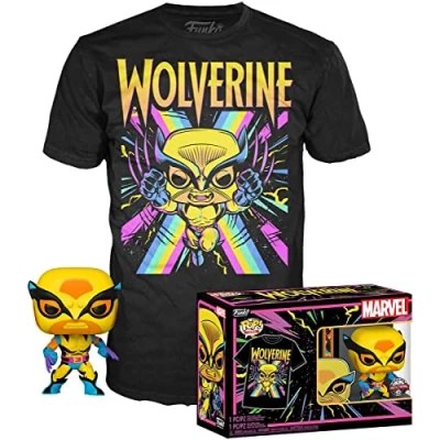 Immagine di Funko Pop! &amp; Tee: XMen Dementor Wolverine (Blacklight) Medium Marvel T Shirt, Maglietta Vestiti con Figura in Vinile da Collezione Idea Regalo Giocattoli e Top a Maniche Corte