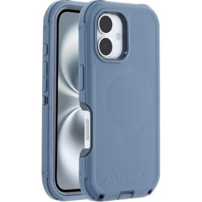 Immagine di OtterBox Cover Defender Series MagSafe per iPhone 16, custodia protettiva antiurto, a prova di caduta, protezione estrema, testata 7x norme MIL STD 810G, Blu