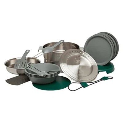 Immagine di Stanley Adventure Full Kitchen Basecamp Cook Set 3,5 l Gavetta da campeggio con 11 pezzi outdoor Elemento componibile Pentola in Acciaio Inossidabile coperchio sfiato