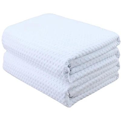 Immagine di Polyte telo bagno in microfibra a nido d&#039;ape bianco oversize 76,2 x 152,4 cm 2 pezzi