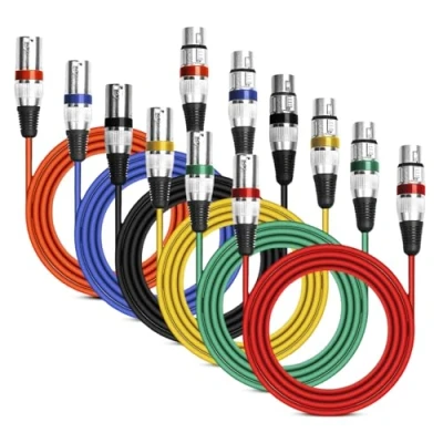 Immagine di Confezione da 6 cavi XLR, cavo per microfono DMX 2 m, Dmx, a 3 poli, connettore maschio femmina studio e produzione dal vivo, mixer