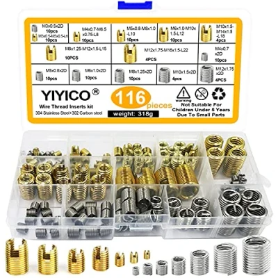 Immagine di YIYICO Inserti Filettati Autofilettanti Inserto Autofilettante Kit 116pz Set Combinato per Riparazione Filetti Filettato M3 M4 M5 M6 M8 M10 M12 Elicoidale