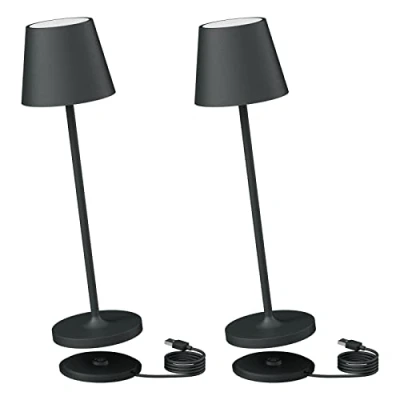Immagine di K Bright 2 pezzi Lampada LED Dimmerabile da tavolo in alluminio, H38cm，Ricaricabile Colore luce calda Per interni/esterni con base di ricarica a contatto (Antracite)
