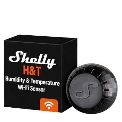 Immagine di Shelly H&amp;T Sensore di temperatura e umidità, Termometro igrometro Wi Fi, Batteria CR123A a lunga durata, Portata da 30 50 m, Compatibile con Alexa Google Home, App per iOS Android, Nero