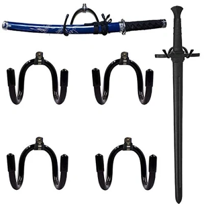 Immagine di Confezione da 4 piccoli ganci regolabili per spada, pugnale, ascia, Keyblade Display verticale o orizzontale Il gancio della spada come lo tiene saldamente alla parete
