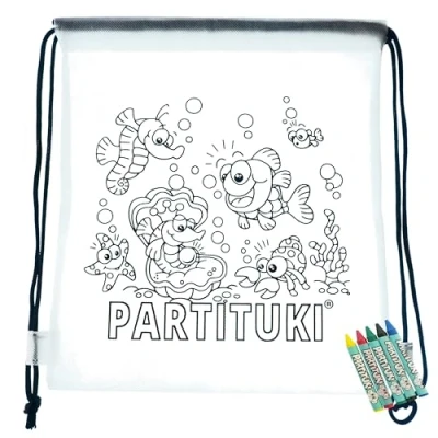 Immagine di Partituki Gadget Compleanno Bambini 40 Zaini da Colorare e Set di 5 Pastelli a Cera Colorati. Regalini Pignatta Bambini. con Certificato CE Non Tossicità