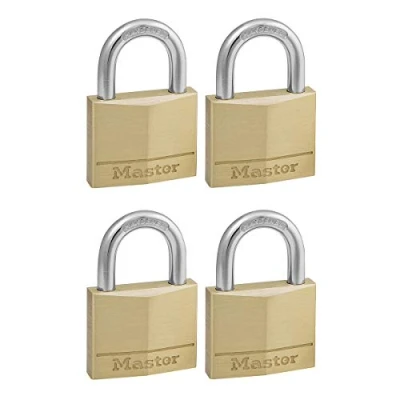 Immagine di Master Lock 150EURQNOP Confezione da 4 Lucchetti con Chiavi in Ottone, Oro, 6.8 x 5 1.4 cm
