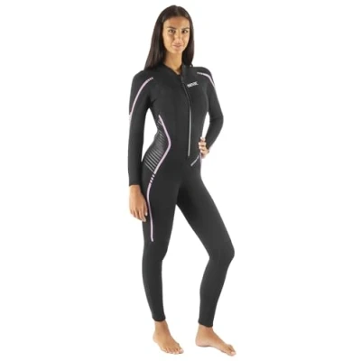 Immagine di SEAC Invidia Lady, Muta monopezzo in neoprene da 3 mm, Ultrastretch, con cerniera anteriore per subacquea, snorkeling e apnea, Nero, S