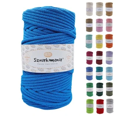 Immagine di Cordoncino di cotone intrecciato 5 mm 100 m, 46 colori, corda macramè, filato alta qualità, Sznurkomania (turchese)