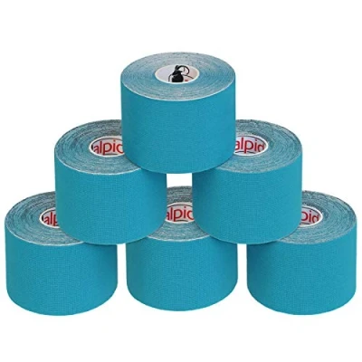 Immagine di ALPIDEX Nastro Kinesiologico Tanti Colori 1/3/ 6/12 Rotoli 5 m x 5,0 cm E Book Esempi Applicazione Tape Muscolare Cerotto, Colore:luce blu, Quantità:6 rotolo