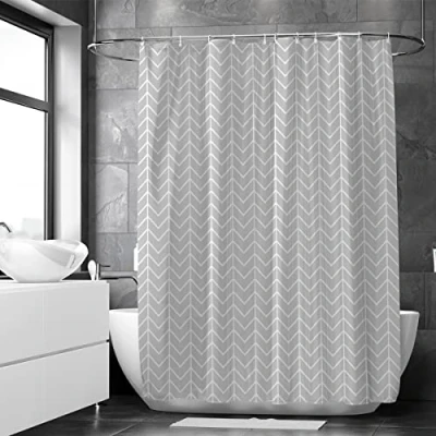 Immagine di Loti Living Tenda Doccia 180 x 200 cm Resistente alla Muffa e all&#039;Acqua Tessuto in Poliestere Con Bordo Ponderato Vasca da Bagno Ganci Inclusi Grey pattern