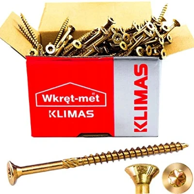 Immagine di KLIMAS viti per legno torx set Testa Svasata Piana multiuso autofilettanti Giallo Zinco da 10x120 mm 50 pezzi